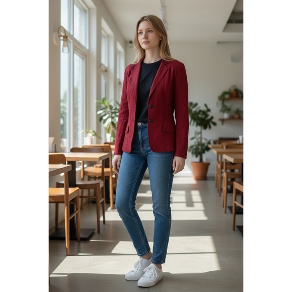 Chico's Jackets & Blazers - NWT Chicos Antiqua Blazer Jacket Burgundy Red Paisley Jacquard Size 0/Sm/US 4